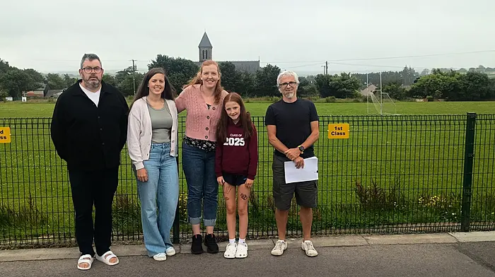 Some of the Newcestown Playground Group members, Pat Dinneen, Claire Cronin, Roseanne Neville, Dionne McSweeney, Molly Keane the daughter of the late Fiona Collins, a driving force behind the Newcestown playground, and Dave Foley, Avondhu Blackwater.