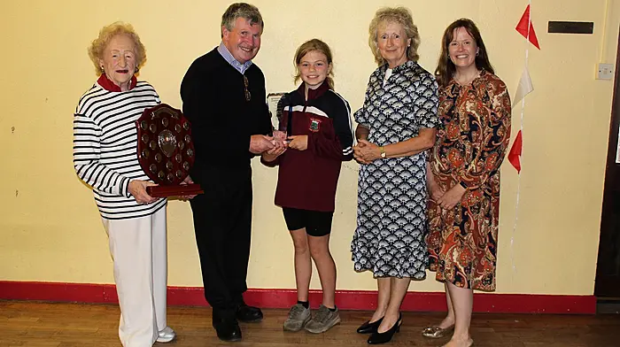 Noreen Minihan, Peter Fleming, Leila Rees, Kathleen Fleming and Anne McCarthy at the presentation of the Kate Fleming Communication Award which was held at Timoleague National School.