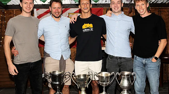 Odhran Bancroft, Shane Buttimer, Joe Edmead, James Calnan and Rob Downey enjoying the celebrations.