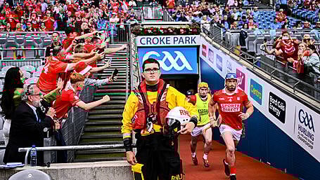 Cork RNLI volunteers take to pitch at Croke Park to promote water safety Image