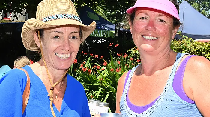 Suzanne O'Reilly (left) who lives in France returned to visit her mum in Clonakilty and took time out to visit the Friday market where she purchased an Inchydoney candle from Louise Kingston.   (Photo: Martin Walsh)