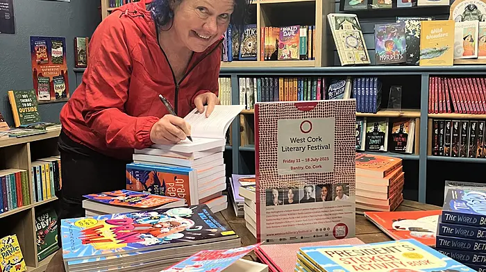 Local author Elizabeth Murray signing copies of her book Arabella Pepper The Wild Detective at Bantry Bookshop during the West Cork Literary Festival.