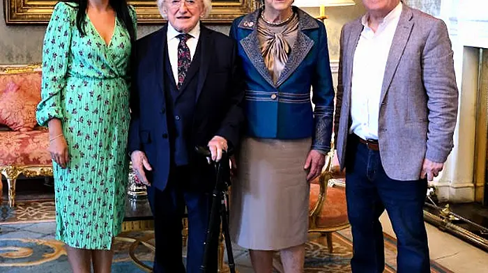 Hot County TV presenters Hugh O’ Brien (Cork)  and Eilish O’ Sullivan (Innishannon) were delighted to be welcomed by President Higgins and Sabina Higgins to the garden party at Áras an Uachtaráin which honoured Irish county music.