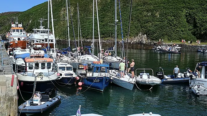 A packed North Harbour on Cape Clear as the islanders welcomed visitors for the Lavender Festival and the 3-Square Mile yacht race out of Schull and around the Calf Islands.  The three Mizen sailing clubs of Baltimore, Crookhaven and Schull all participated and there was a record turnout of sailors who all participated to enjoy the south easterly wind and the celebratory barbecue which raised funds for the Motor Neuron Society.