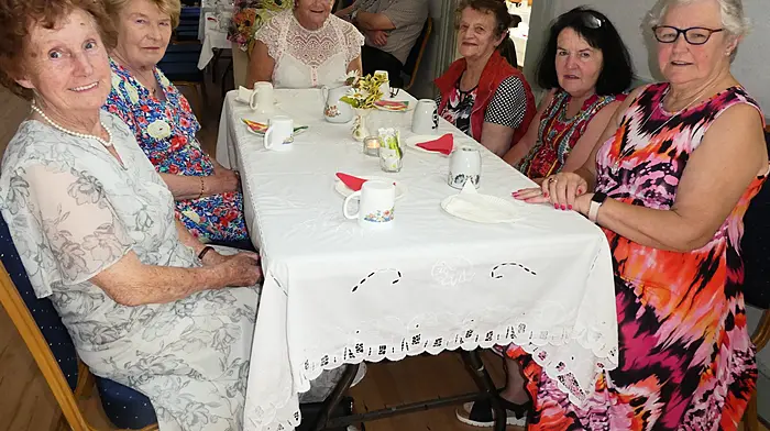 Local ladies Mary O'Keefe, Gobnait Shannon, Teresa O'Driscoll, Noreen Chambers, Phil O'Mahony and Pat Healy, enjoying the social for the Active Retired in Ballinascarthy Hall as part of the community festival.