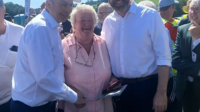 At the All-Ireland road bowling in Castletown-Kinneigh at the weekend were Taoiseach Micheál Martin, Margaret Daly from Shannonvale and Minister Christopher O’Sullivan.