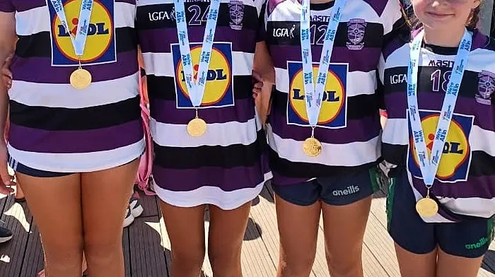 The U12 Ilen Rovers girls Ciara Cottrell, Maya O'Flynn, Sophie Connolly and Emma O'Driscoll who played on the Skibbereen Cairn Community Games U12 and U14 football teams in Shannon over the weekend.