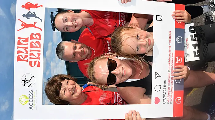 Enjoying the wonderful weather for the Run Skibb 5k on Saturday evening were Helen Connolly, Ellie May, Imelda, Dave O'Sullivan, Roisin O'Grady. Photo; Anne Minihane.