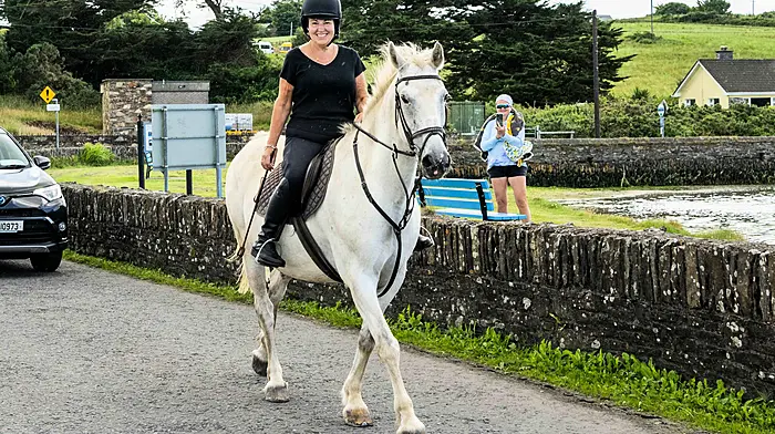 Sandra Crowley from Rosscarbery on a recent out-ride with Tom in and around Rosscarbery on a warm day.  (Photo: Andy Gibson)