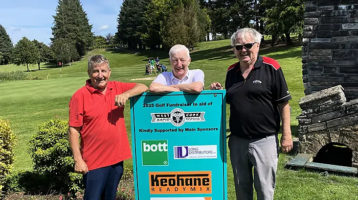 John Dorman from Bott Ltd (a long term and loyal main sponsor of the golf classic) with his team mates Dave Walsh and Ned Falvey at the successful golf fundraiser held at Bandon Golf Club last Saturday in aid of West Cork Rapid Response.