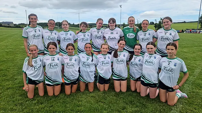 The Ilen Rovers U14 girls who had a win against Castlehaven in Moneyvollahane last Sunday afternoon in the West Cork ladies football B league. Back: Izzy O'Flynn, Laura Mae Coakley, Kate Ann Whooley, Ava Coakley, Grace Fitzgerald, Siobhán Hickey, Tilly O'Reilly, Maggie Hallihane and Aisling Hickey. Front: Lucy Murphy, Alexis O'Regan, Maya O'Flynn, Amber Granaghan, Caoimhe Cottrell, Annie Collins, Molly O'Neill, Anna Walsh and Emer Crowley.