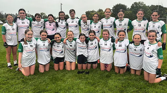 It was a miserable evening for football last Friday evening but there was a fantastic work rate and effort by the Ilen Rovers U12 girls in their street league against Dohenys. Back: Sophie Connolly, Hannah Collins, Emma Cottrell, Abbie Broghan, Eabha O’Donovan, Sarah Louise O’Shea, Lucy Murphy (captain), Maya O’Flynn, Ciara Cottrell, Ellie Rose Coakley, Alexis O’Regan and Rebecca McSweeney. Front: Rathnaid Whooley, Adah O’Neill, Hannah Sheehy, Edie Reilly, Emma O’Driscoll, Ella May Jennings, Roisin McDermott, Hollie Harmon, Ella Keane and Ellen Collins.