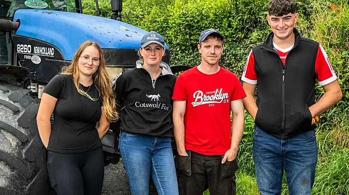 Amelia Davies (Bantry), Niamh O'Carroll (Schull), Richard Nicholl (Schull) and Dermot Ward (Schull) all preparing to take part in the run which was recently held in Ballydehob by the Mizen Vintage Club. (Photo: Andy Gibson)