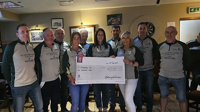 The Dunmanway 10K committee who raised €10,000 at the recent 10k run. Funds will be divided between local clubs and beneficiaries. From left: Marcus Fairbrother, Tony White, Tim Buckley, Brenda Collins, Andrew Mehan, Vicki Mulholland, Donnacha Deasy, Martina Collins, Darren Kelly and Noel Murray.