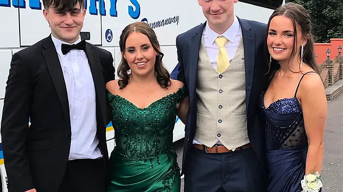 Muiris Buttimer, Shauna Hurley, Daniel Noonan and Alice O’Donovan attending the MICC Debs.