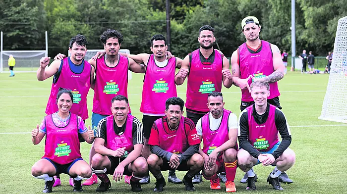 ABP Food Group employees from across Ireland, and one team that travelled from Poland, took part in the third annual Fittest Factory event at the Sports Ground of the University Limerick. Back: Jamilson Campos, Apolinario Adelaide Pereira, Paulino Pereira, Denilson Da Silva Cipriano and Dyego Aquino Bueno (ABP Bandon). Front: Francelina Marques Cabral, Jeronimo De Almeida, Agostinho Mendonca, Anacleto Soares and Dion Dunne (ABP Bandon).     (Photo: Patrick Bolger)
