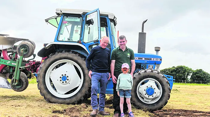 Ploughmen JJ Delaney (Macroom) and World Ploughing Champion Jer Coakley with daughter Maggie at the West Cork Vintage Ploughing & Threshing Association’s vintage harvest day at The Pike, Clonakilty. Proceeds from the event will go to Down Syndrome Cork, Field Of Dreams, Marymount Hospice, Bandon AFC and GAA All-Stars.             (Photo: David Patterson)