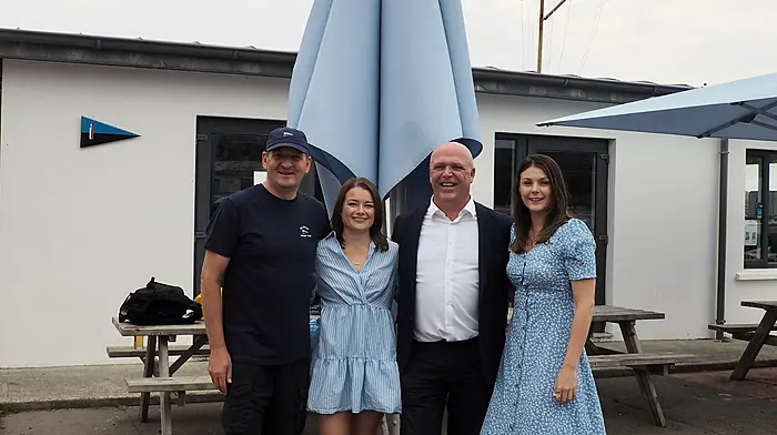 Baltimore Sailing Club commodore Peter O'Flynn with Iseult O'Leary (RNLI fundraising committee), Morgan O'Driscoll (auctioneer) and Aine O'Driscoll (RNLI fundraising committee) ahead of the annual RNLI fundraising auction and cocktail party which will take place on Friday August 8th at Baltimore Sailing Club.