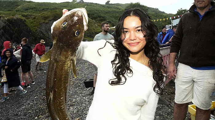 NEWS 3/8/2025 Pictured at the annual fishing competition at Sands Cove, Clonakilty was Leanne Blackwell with her Conger eel. Picture Denis Boyle