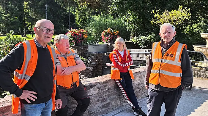 Paul Kingston, Martin Coughlan, Sheila Murphy and Murty Lehane of the Macroom Tidy Towns group take a well deserved break.