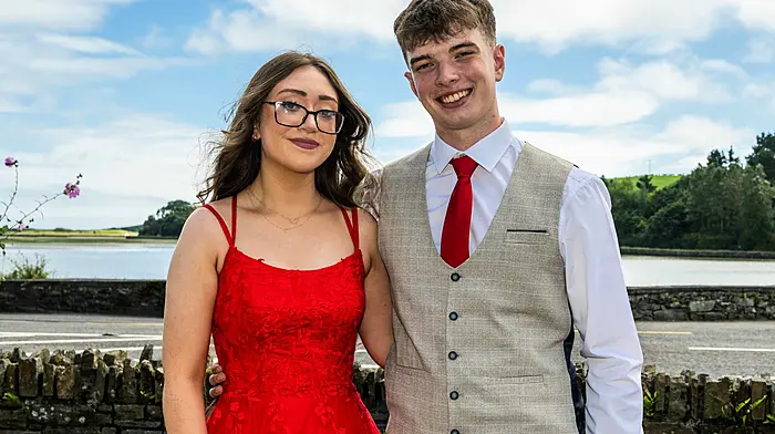 Julie O'Driscoll and Eamon O'Donoghue from Mount St. Michael School in Rosscarbery. Below: Matthew Benn, Skibbereen and Tara Wolfe, Ballydehob at the Skibbereen Community School Debs. (Photos: Andy Gibson & Anne Minihane)