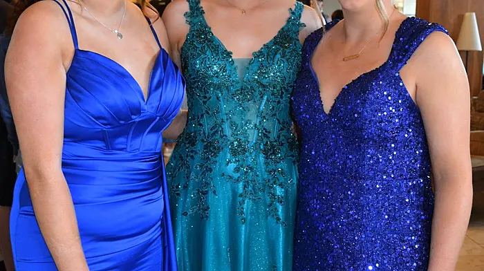 Catherine O'Callaghan, Leap, Muireann Deane and Jessica Connolly, Skibbereen at the Skibbereen Community School Debs Ball. Photo; Anne Minihane.