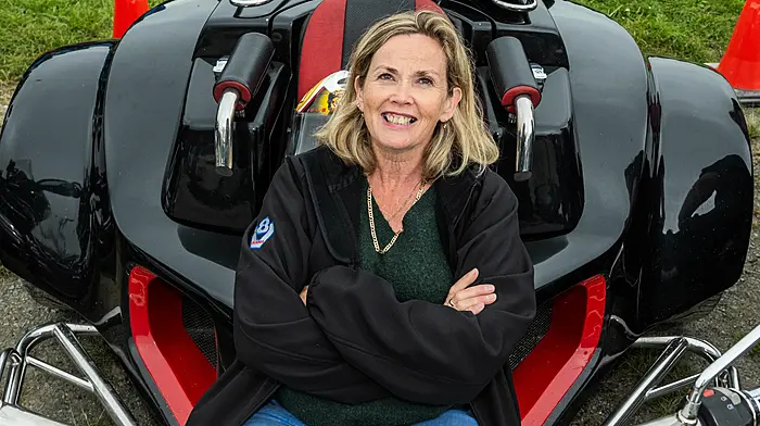 Jackie McGrath, Innishannon, on a 2007 Rewaco 2 seater 1800 turbo trike.(Photo: Andy Gibson)