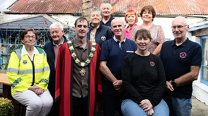 Clonakilty's John Callaghan on his return from climbing Mount Kilimanjaro met up with Conan O'Donovan, Mayor of Clonakilty and representatives of the various charities that will benefit from his fundraising climb.  Pictured (left to right): Betty Hennessy (West Cork Rapid Response),  Angus O'Connor (Cancer Connect), Conan O'Donovan, Mayor of Clonakilty, Dena O'Donovan (West Cork Rapid Response),  Jim Murphy (Cancer Connect), John Callaghan, Sinead Crowley (Cancer Connect), Kathleen Murphy (West Cork Underwater Search and Rescue), Catherine Callaghan and John Murphy (West Cork Underwater Search and Rescue).  Photo: Martin Walsh.