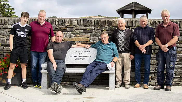 A marble stone commemorative bench was assembled, erected and installed at the entrance to the Black Field community car park last Saturday in honour of Paddy O’Donovan.  Paddy was a community man and was a founding member of the Union Hall RNLI and founder member of the Union Hall Development Association. The bench was donated by the O’Donovan family, Padraic O’Donovan, Alex O’Donovan, John O’Donovan, Dennis O’Donovan, Don O’Donovan, Willie O’Donovan and Johnny Minihane.  (Photo: Andrew Harris)