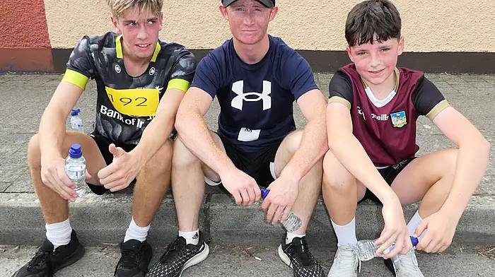 Conor Daly, Jerry O'Donovan and Daniel Cronin relaxing after completing the recent Kilbrittain Festival memorial walk/run.  The proceeds of the event were in aid of the  West Cork Rapid Response.