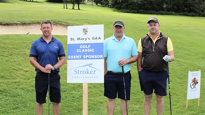 Stephen Stroker of Strokers Fabrication (event sponsor) along with Kevin McCarthy and Steven Redmond at the St Mary’s GAA golf classic held at Macroom Golf Club.