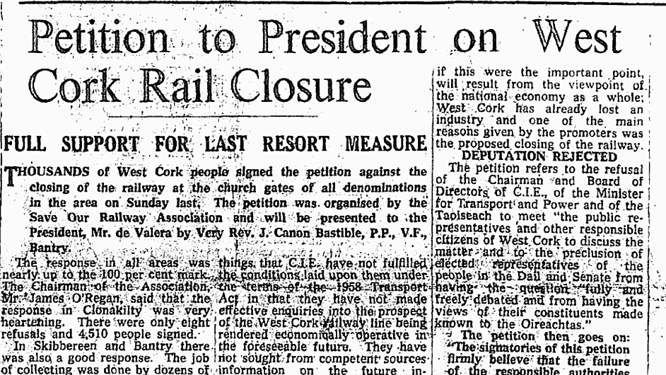 ON THIS DAY IN...1961: Petition to President on West Cork rail closure Image