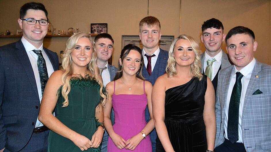 Enjoying the Kilmacabea GAA Club celebration dinner were Pat and Katie Calnan, Mary Clarke, Ray Shanahan, Aibhlín Barry, Keith Whelton, Odhran Kerrisk and Eamon Shanahan. (Photo: Anne Minihane)