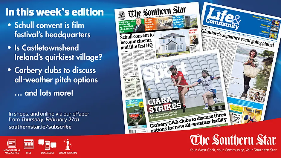 THE SOUTHERN STAR IS IN STORES NOW: Schull convent is film festival’s headquarters; Is Castletownshend Ireland's quirkiest village; Carbery clubs to discuss all-weather pitch options Image
