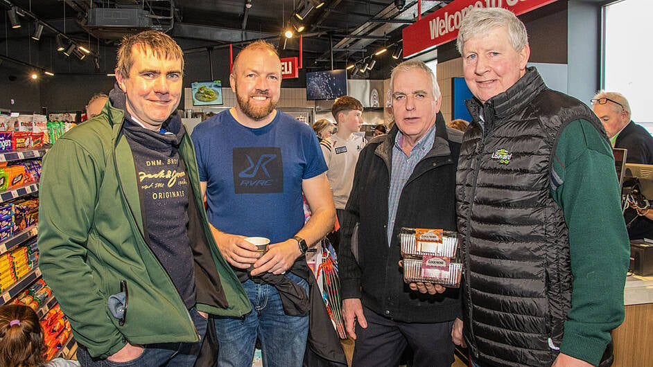 Jer Coakley, John Appelby, Colman McCarthy and Martin Keohane at the official opening of the new Costcutter store at Lisavaird Co-op last weekend. Right: Tim McCarthy, Creaghbeg, with his son Jack and granddaughter Hailey, at the opening of the new store. (Photos: Gearoid Holland)