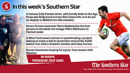 In this week's Southern Star: Another first for Steve; Famine letter has Aga Khan link; Darren Sweetnam hoping for injury-free season with Munster Image