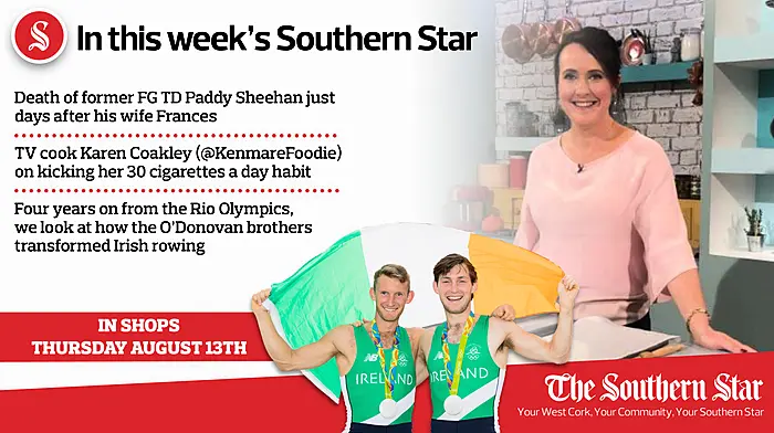 In this week's Southern Star: Death of former FG TD Paddy Sheehan; TV cook Karen Coakley on kicking the smokes; How the O'Donovan brothers transformed Irish rowing Image