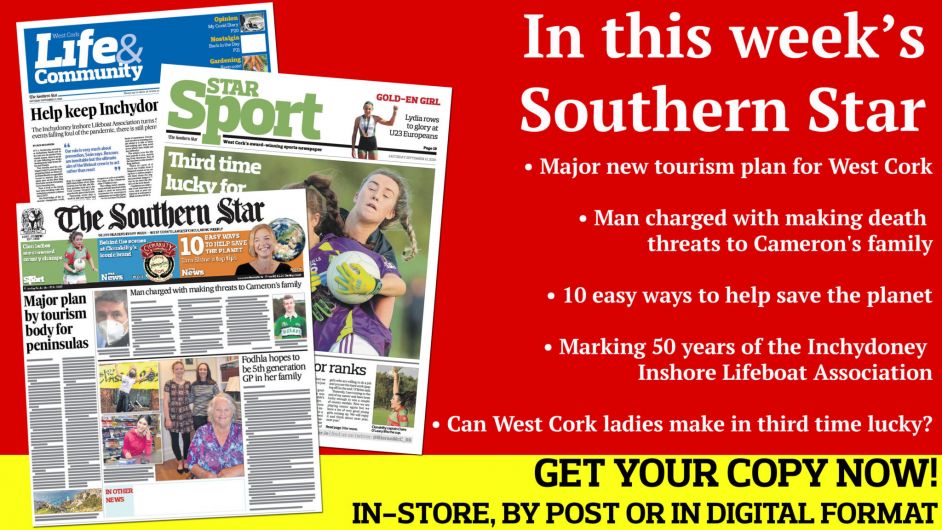 Major new tourism plan for West Cork; Man charged with making death threats; Leaving Cert photo special; 10 easy ways to help save the planet; Can West Cork ladies make in third time lucky; Castlehaven book semi-final place; Marking 50 years of the Inchydoney Inshore Lifeboat Association Image