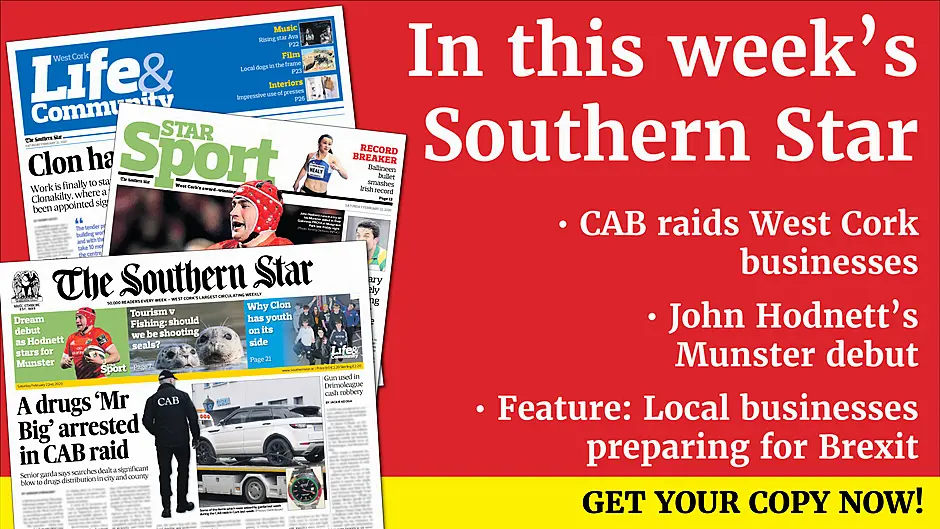 Dennis brings tornado to Ballydehob and ‘rocks’ the Fastnet; Gun used in Drimoleague cash robbery; Bandon ‘loner’ sexually assaulted teenager in Penneys; Frightening incident for teenager outside Dunmanway graveyard; SouthDoc and Co-Action hit by strike Image