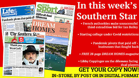Ian Bailey says thanks; Starting college during Covid; Fury over inshore fishing after ban lifted; Juveniles spoken to in relation to Skibb fire; Dilemma for dual stars; Cork legend Bríd Stack set for an Aussie Rules career; Businesses fighting back; FREE 28-page DREAM HOMES WEST CORK magazine Image