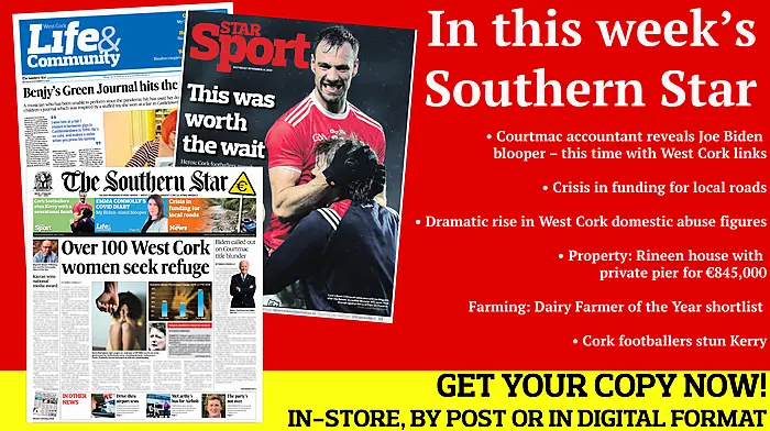 Courtmac accountant reveals Joe Biden blooper; Crisis in funding for local roads; Dramatic rise in West Cork domestic abuse figures; Cork senior footballers stun Kerry; The Parisian musician inspired by Castletownbere fair Image