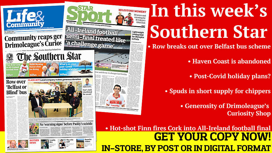 Row breaks out over  Belfast bus scheme; Haven Coast is abandoned; Post-Covid holiday dreams; Spuds in short supply for chippers; Fall-out from Cork v Galway semi-final Image