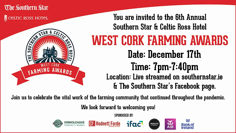 WATCH: The 6th Annual Southern Star & Celtic Ross Hotel West Cork Farming Awards Image WATCH: The 6th Annual Southern Star & Celtic Ross Hotel West Cork Farming Awards Image