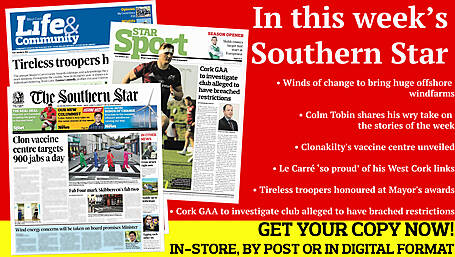 Winds of change to bring huge offshore windfarms; Colm Tobin shares his wry take on the stories of the week; Le Carré was so proud of his West Cork links; Coombes is taking his game to the next level; Cork GAA to investigate alleged breach of restrictions Image
