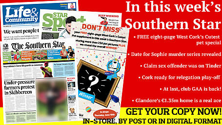 We reveal the winner of West Cork's Cutest Pet; Date for Sophie Toscan du Plantier murder series; Claim sex offender was on Tinder; At last, club GAA is back! Phil's on track for Tokyo Games Image