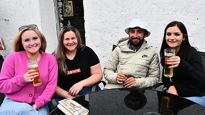 Michelle O’Donoghue, Niamh Thornton, Ruaidhrí Gallagher and Emily Carey, also enjoying the beer garden. (Photos: Anne Minihane)