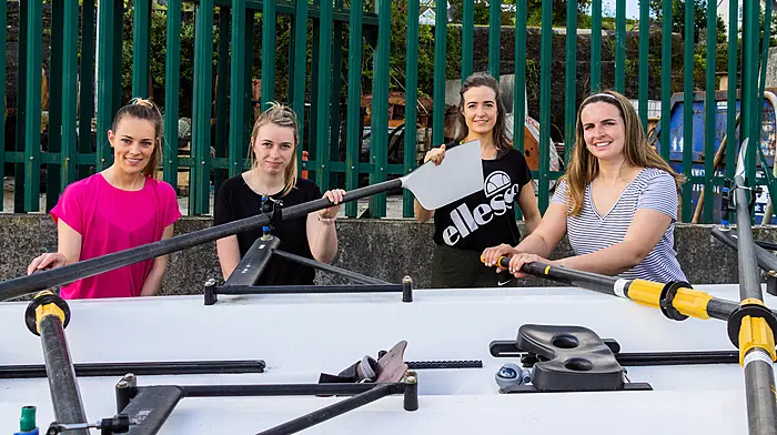 Clockwise from above: Mini McKenna,Katie Leonard, Cathy Limrick and Dawn Pearce getting ready to start their first rowing lesson on Keelbeg Pier. Nicole Kelly at Garrylucas beach and John and Ita O'Rourke. enjoying the weather at the popular beach.  (Photos: Andrew Harris and Denis Boyle)