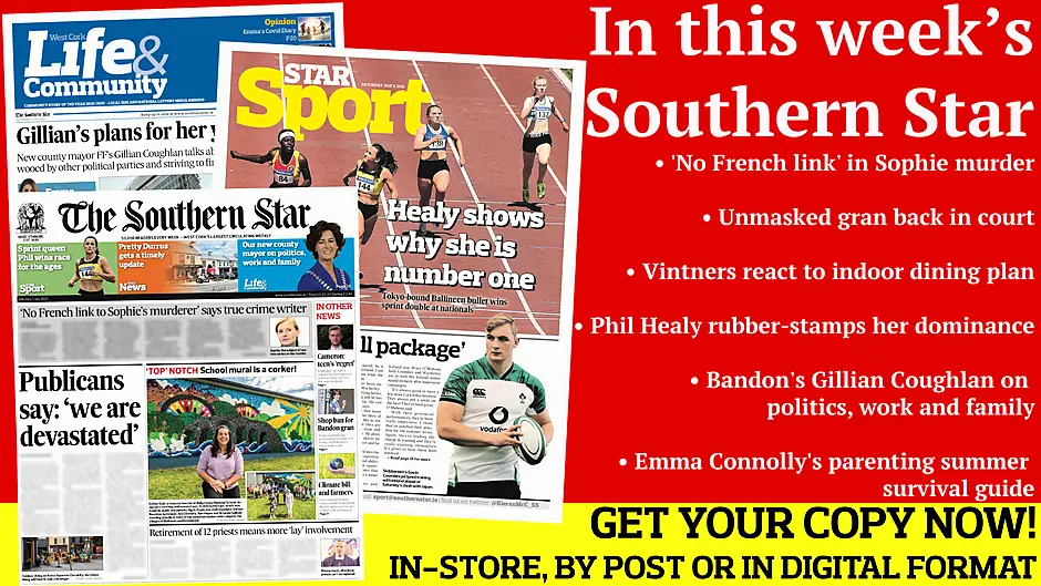 'No French link' in Sophie murder; Unmasked gran back in court; Cameron murder: teen in court; Phil Healy rubber-stamps her dominance; New county mayor Gillian Coughlan on politics, work and family  Image