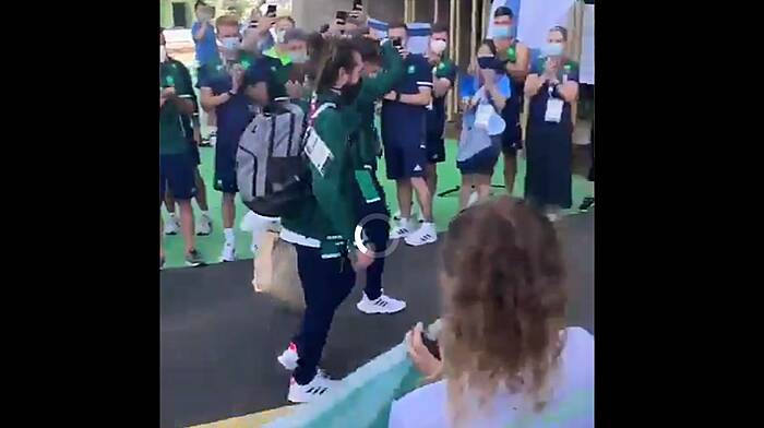 WATCH: Here is the moment Paul O'Donovan and Fintan McCarthy were welcomed back to the athletes village in Tokyo Image