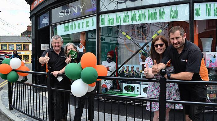 Michael, Kathleen and Richard Thornhill with Jenny Murphy had Thornhills all decked out in Ireland colours.  (Photo: Anne Minihane)